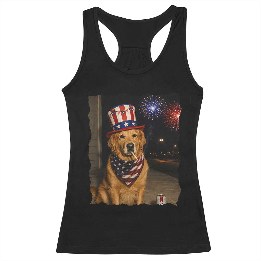 Patriotic Smoking Golden Retriever Racerback Tank Top Funny Dog Lover Dad 4th Of July TS14 Black Print Your Wear