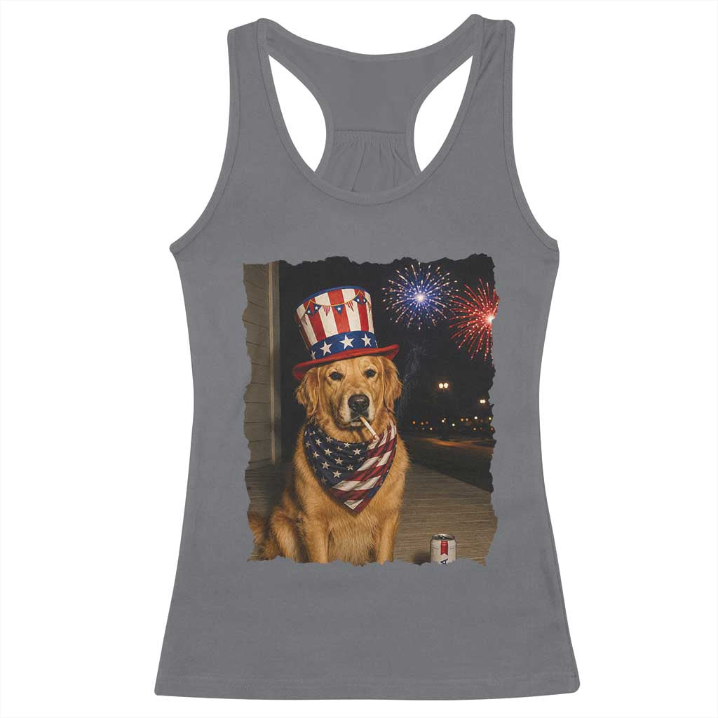 Patriotic Smoking Golden Retriever Racerback Tank Top Funny Dog Lover Dad 4th Of July