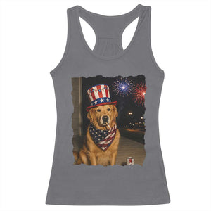Patriotic Smoking Golden Retriever Racerback Tank Top Funny Dog Lover Dad 4th Of July