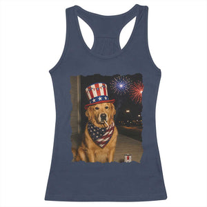 Patriotic Smoking Golden Retriever Racerback Tank Top Funny Dog Lover Dad 4th Of July