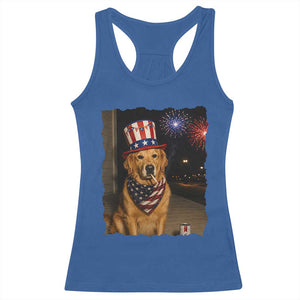 Patriotic Smoking Golden Retriever Racerback Tank Top Funny Dog Lover Dad 4th Of July