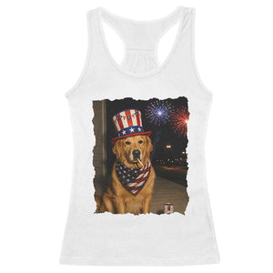 Patriotic Smoking Golden Retriever Racerback Tank Top Funny Dog Lover Dad 4th Of July