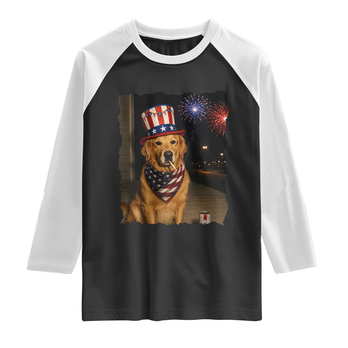 Patriotic Smoking Golden Retriever Raglan Shirt Funny Dog Lover Dad 4th Of July