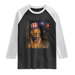 Patriotic Smoking Golden Retriever Raglan Shirt Funny Dog Lover Dad 4th Of July