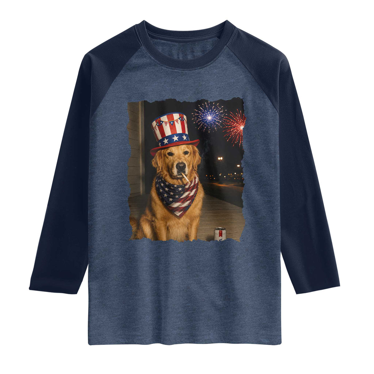 Patriotic Smoking Golden Retriever Raglan Shirt Funny Dog Lover Dad 4th Of July