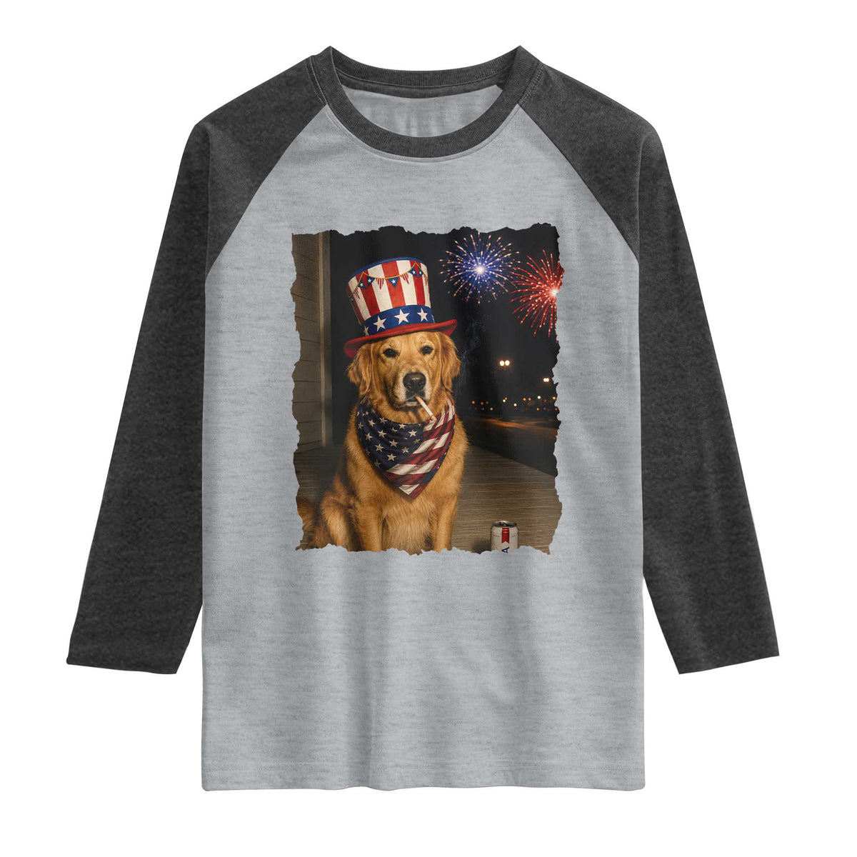 Patriotic Smoking Golden Retriever Raglan Shirt Funny Dog Lover Dad 4th Of July