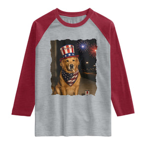 Patriotic Smoking Golden Retriever Raglan Shirt Funny Dog Lover Dad 4th Of July