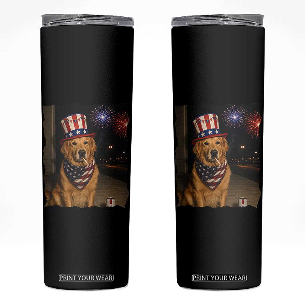 Patriotic Smoking Golden Retriever Skinny Tumbler Funny Dog Lover Dad 4th Of July