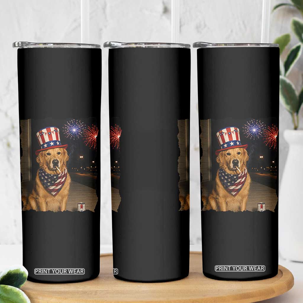 Patriotic Smoking Golden Retriever Skinny Tumbler Funny Dog Lover Dad 4th Of July