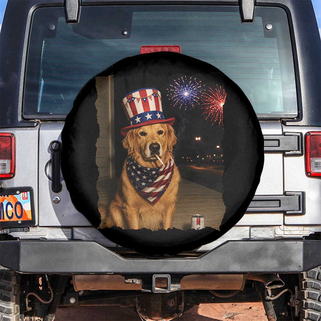 Patriotic Smoking Golden Retriever Spare Tire Cover Funny Dog Lover Dad 4th Of July TS14 No hole Black Print Your Wear
