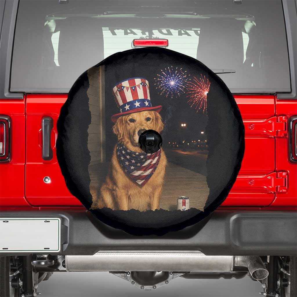 Patriotic Smoking Golden Retriever Spare Tire Cover Funny Dog Lover Dad 4th Of July
