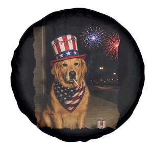 Patriotic Smoking Golden Retriever Spare Tire Cover Funny Dog Lover Dad 4th Of July