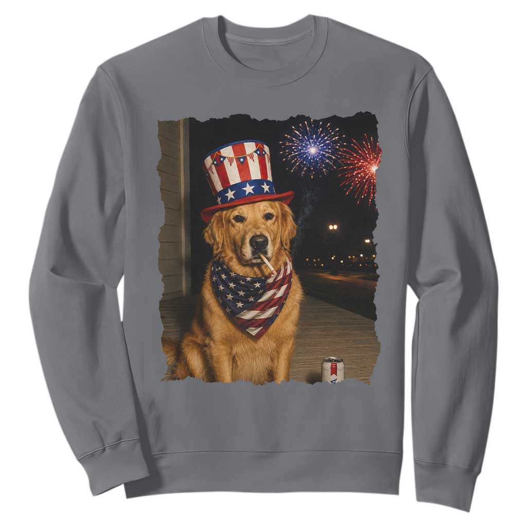 Patriotic Smoking Golden Retriever Sweatshirt Funny Dog Lover Dad 4th Of July