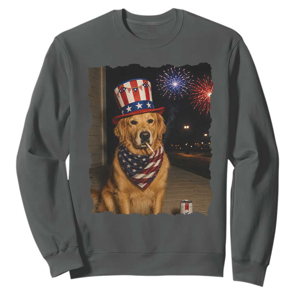 Patriotic Smoking Golden Retriever Sweatshirt Funny Dog Lover Dad 4th Of July