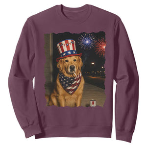 Patriotic Smoking Golden Retriever Sweatshirt Funny Dog Lover Dad 4th Of July