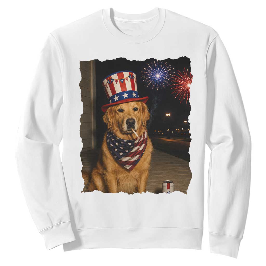 Patriotic Smoking Golden Retriever Sweatshirt Funny Dog Lover Dad 4th Of July