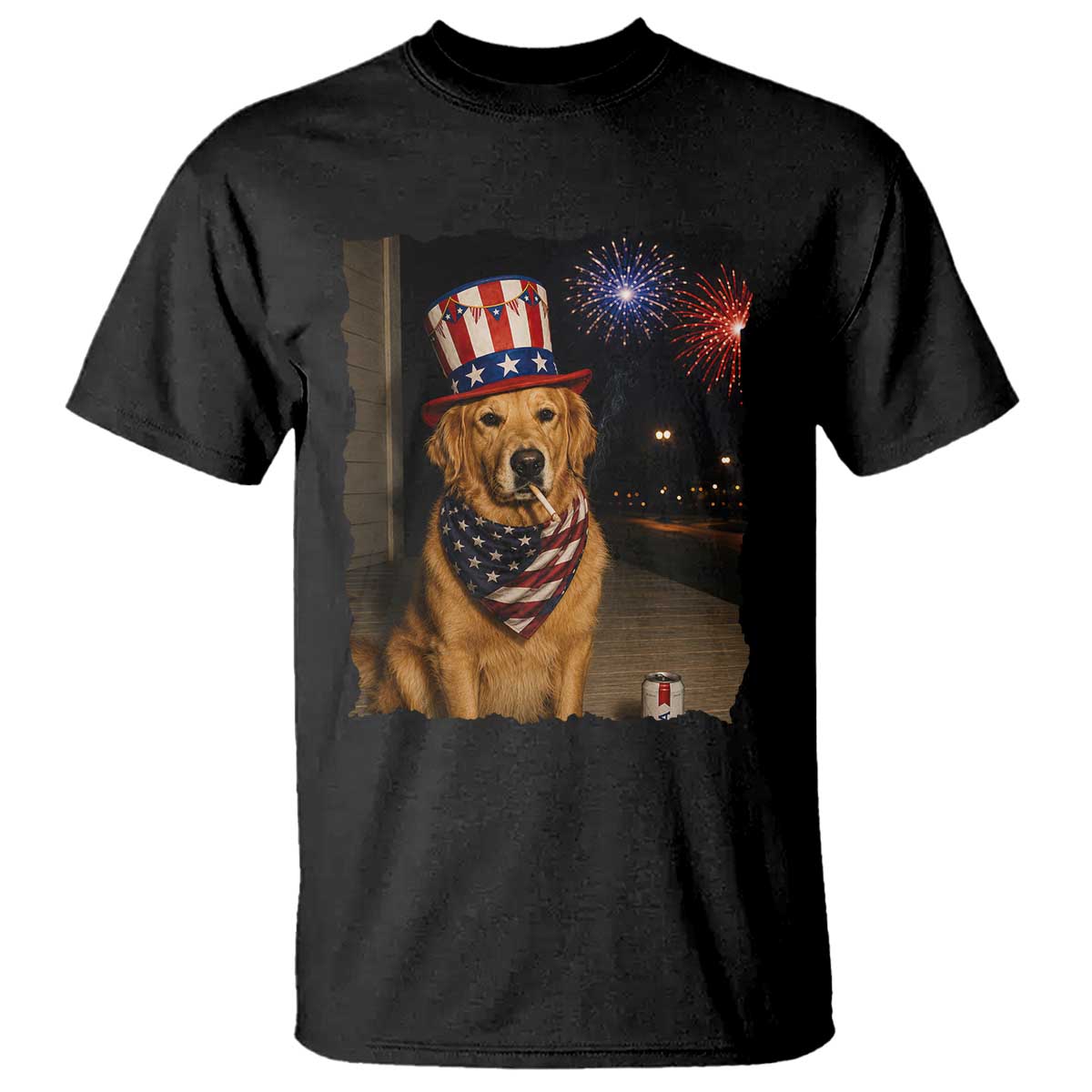 Patriotic Smoking Golden Retriever T Shirt Funny Dog Lover Dad 4th Of July TS14 Black Print Your Wear