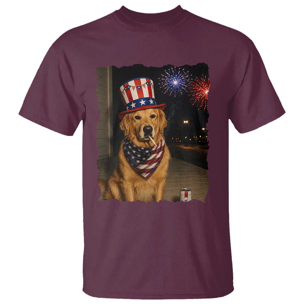 Patriotic Smoking Golden Retriever T Shirt Funny Dog Lover Dad 4th Of July