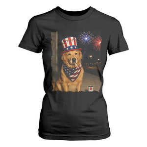 Patriotic Smoking Golden Retriever T Shirt For Women Funny Dog Lover Dad 4th Of July