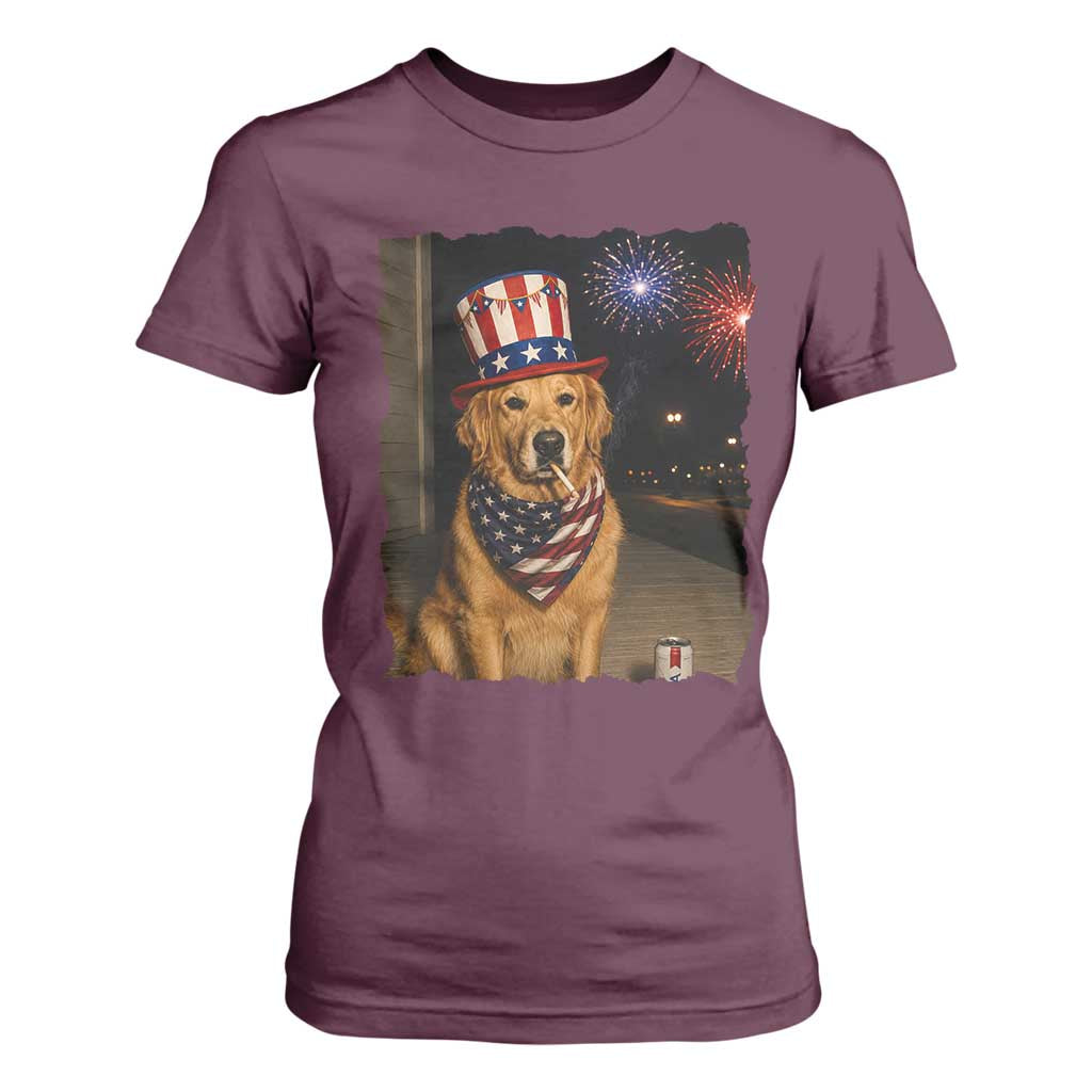 Patriotic Smoking Golden Retriever T Shirt For Women Funny Dog Lover Dad 4th Of July