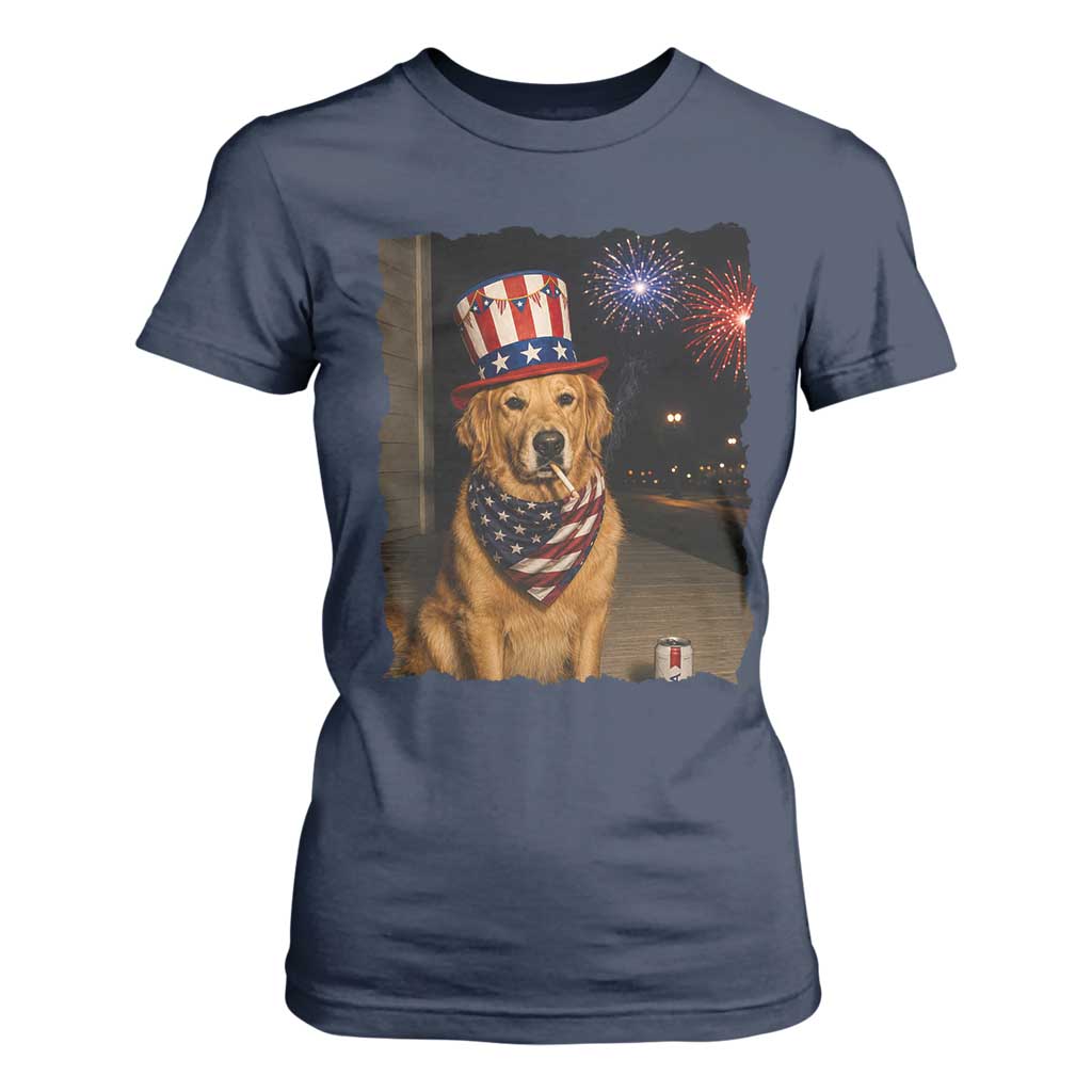 Patriotic Smoking Golden Retriever T Shirt For Women Funny Dog Lover Dad 4th Of July