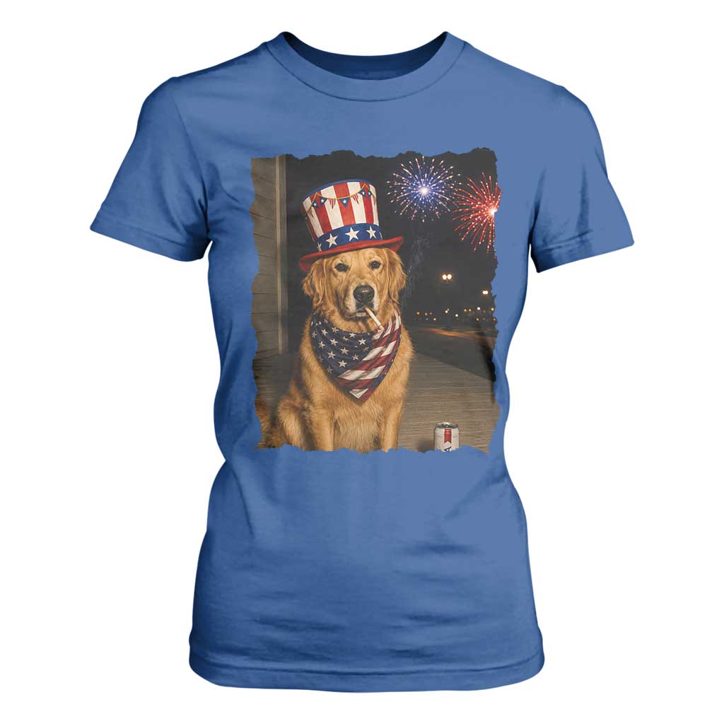 Patriotic Smoking Golden Retriever T Shirt For Women Funny Dog Lover Dad 4th Of July