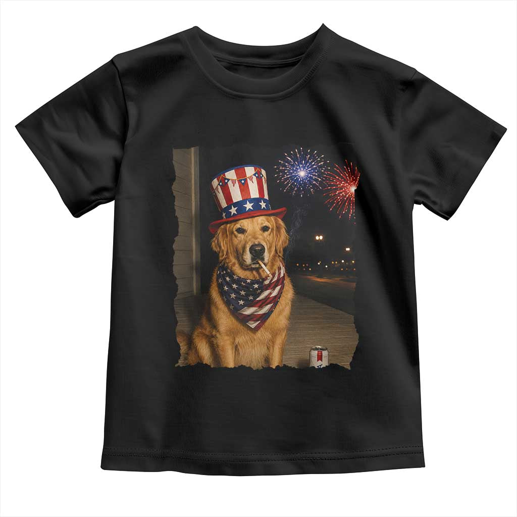 Patriotic Smoking Golden Retriever Toddler T Shirt Funny Dog Lover Dad 4th Of July TS14 Black Print Your Wear