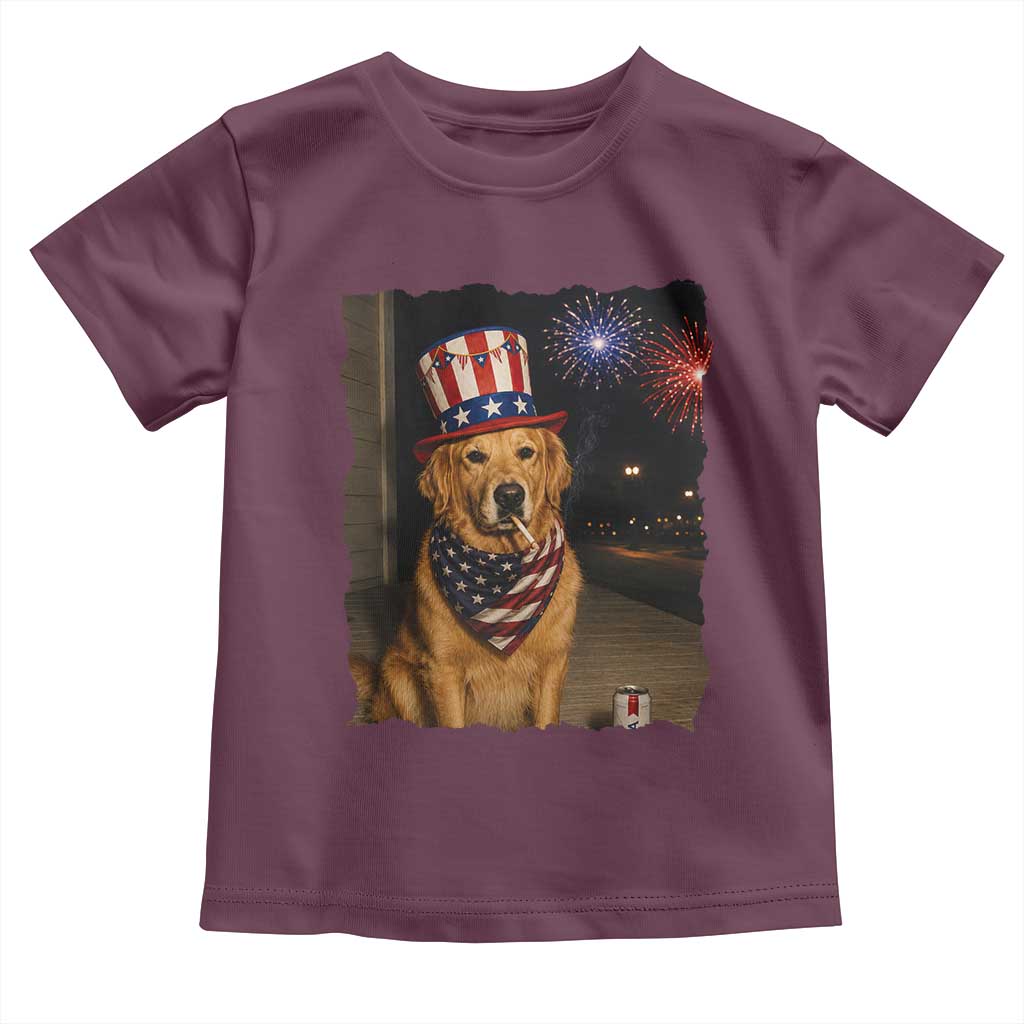 Patriotic Smoking Golden Retriever Toddler T Shirt Funny Dog Lover Dad 4th Of July