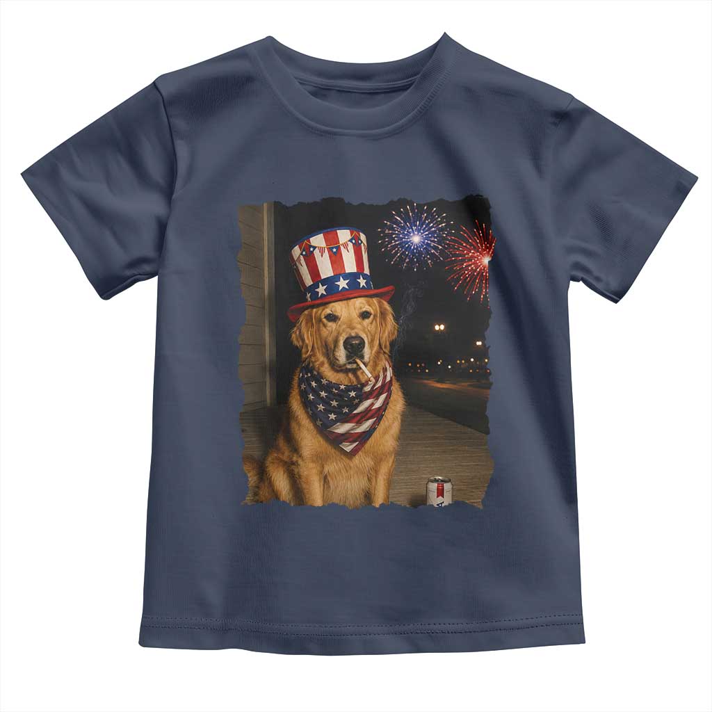 Patriotic Smoking Golden Retriever Toddler T Shirt Funny Dog Lover Dad 4th Of July