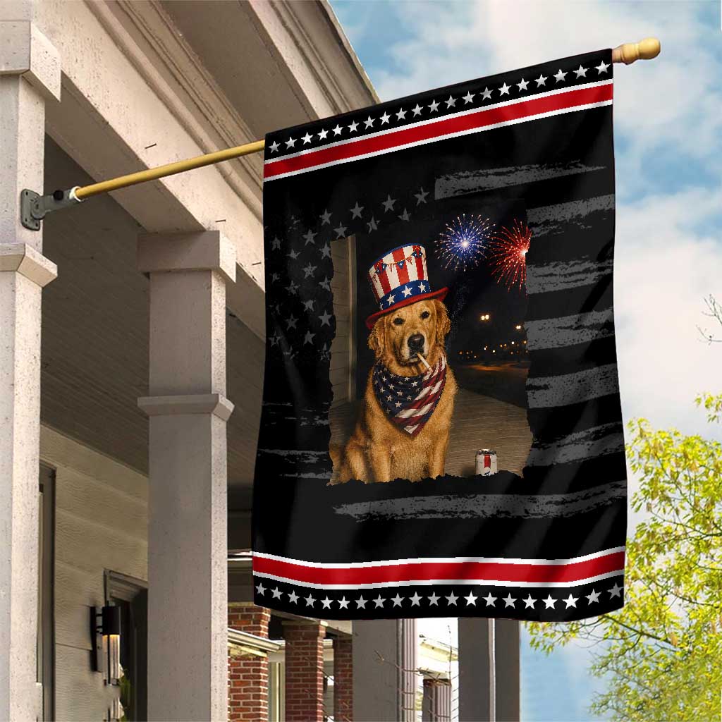 Smoking Golden Retriever Patriotic Garden Flag Funny Dog Lover Dad 4th Of July TS14 Distressed Black Red Print Your Wear