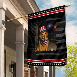 Smoking Golden Retriever Patriotic Garden Flag Funny Dog Lover Dad 4th Of July TS14 Distressed Black Red Print Your Wear