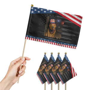 Smoking Golden Retriever Patriotic Handheld Flag Funny Dog Lover Dad 4th Of July