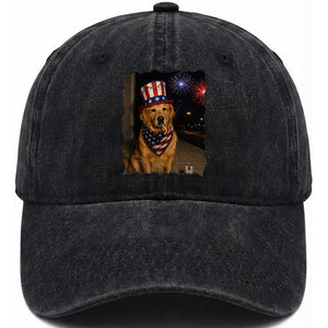 Patriotic Smoking Golden Retriever Washed Cotton Baseball Cap Funny Dog Lover Dad 4th Of July