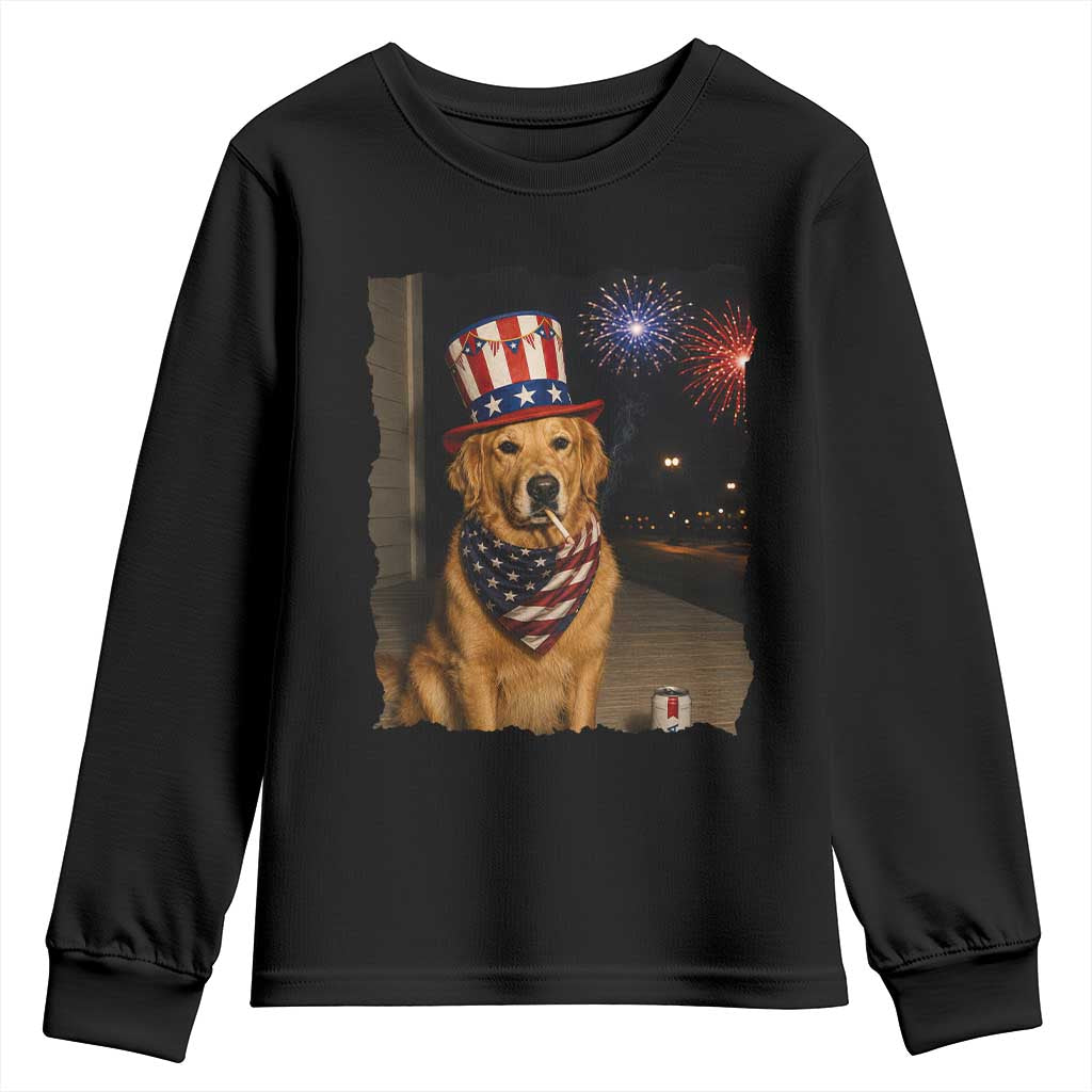 Patriotic Smoking Golden Retriever Youth Sweatshirt Funny Dog Lover Dad 4th Of July TS14 Black Print Your Wear