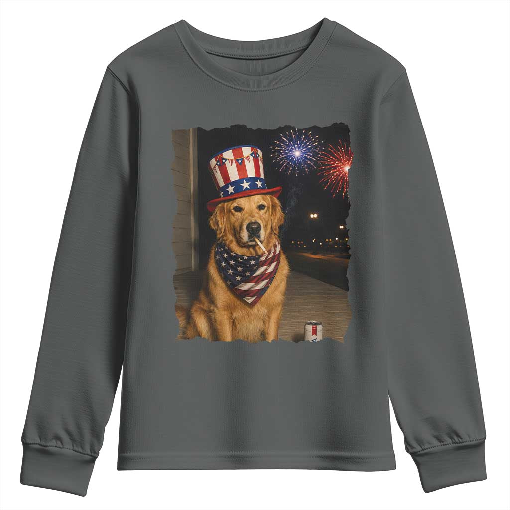 Patriotic Smoking Golden Retriever Youth Sweatshirt Funny Dog Lover Dad 4th Of July