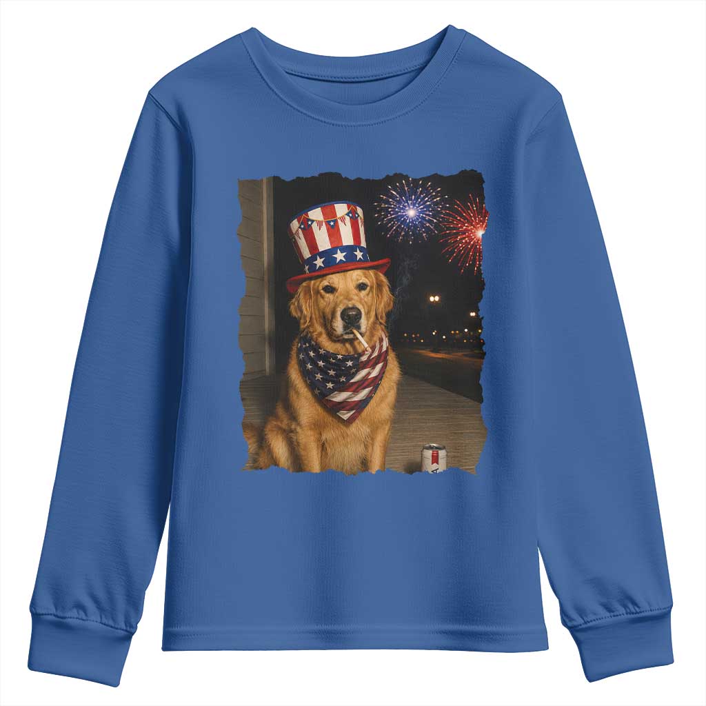 Patriotic Smoking Golden Retriever Youth Sweatshirt Funny Dog Lover Dad 4th Of July
