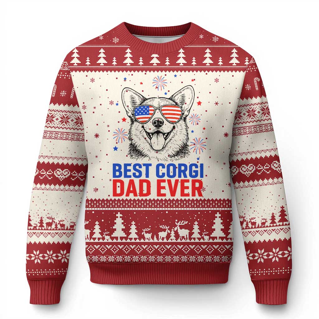 Best Corgi Dad Ever Ugly Christmas Sweater Funny Dog Lover Dad 4th Of July TS14 Beige Red Print Your Wear