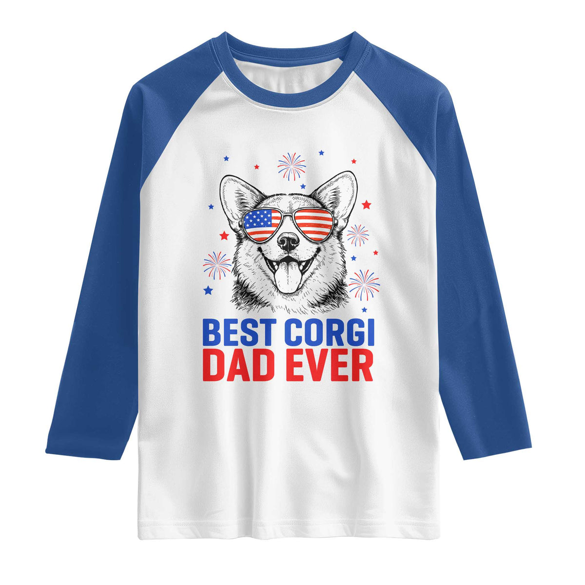 Best Corgi Dad Ever Raglan Shirt Funny Dog Lover Dad 4th Of July TS14 White Royal Print Your Wear