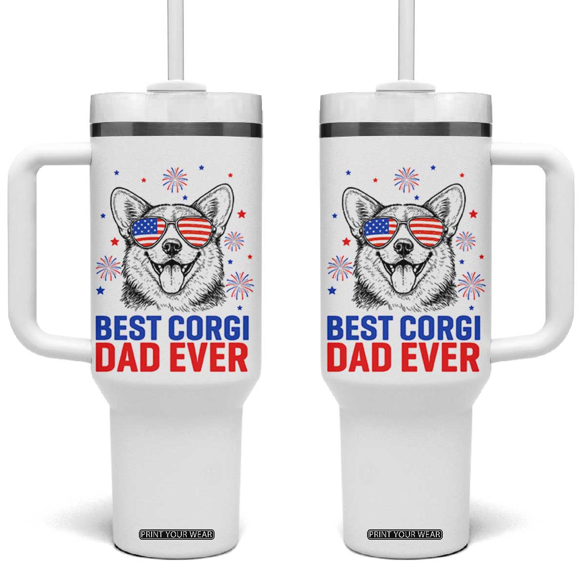 Best Corgi Dad Ever Tumbler With Handle Funny Dog Lover Dad 4th Of July