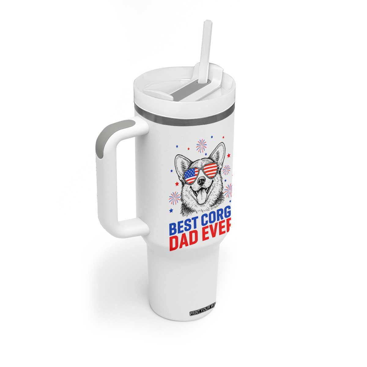 Best Corgi Dad Ever Tumbler With Handle Funny Dog Lover Dad 4th Of July