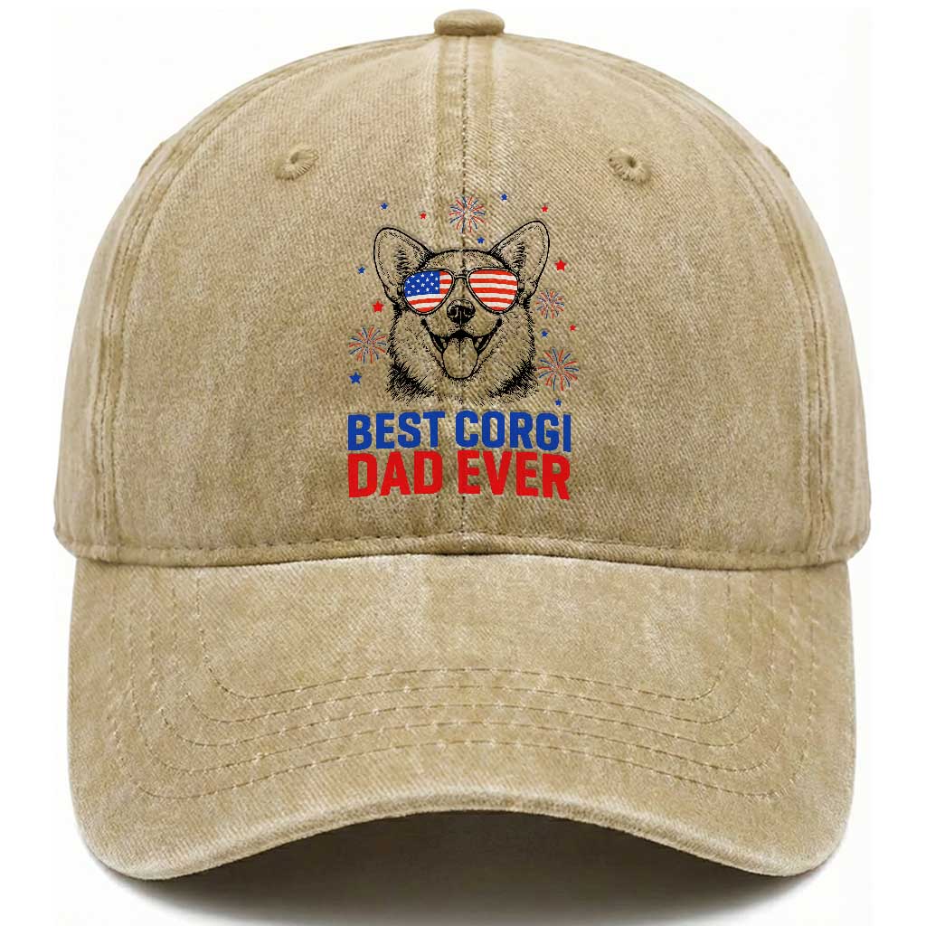 Best Corgi Dad Ever Washed Cotton Baseball Cap Funny Dog Lover Dad 4th Of July