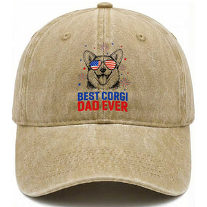 Best Corgi Dad Ever Washed Cotton Baseball Cap Funny Dog Lover Dad 4th Of July