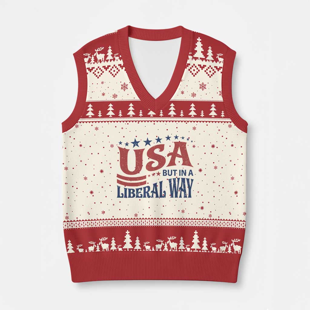 USA But In A Liberal Way 4th of July V-Neck Knit Sweater Vest Feminist Women's Rights TS14 Beige Red Print Your Wear