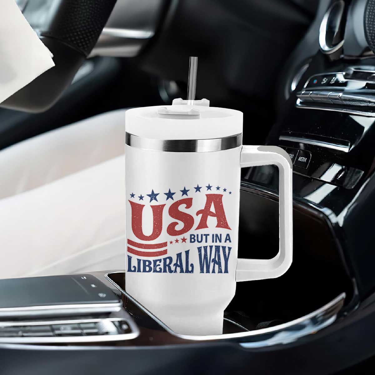 USA But In A Liberal Way 4th of July Tumbler With Handle Feminist Women's Rights