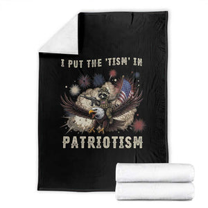 I Put The Tism in Patriotism Throw Blanket Retro Eagle Raccoon USA Flag