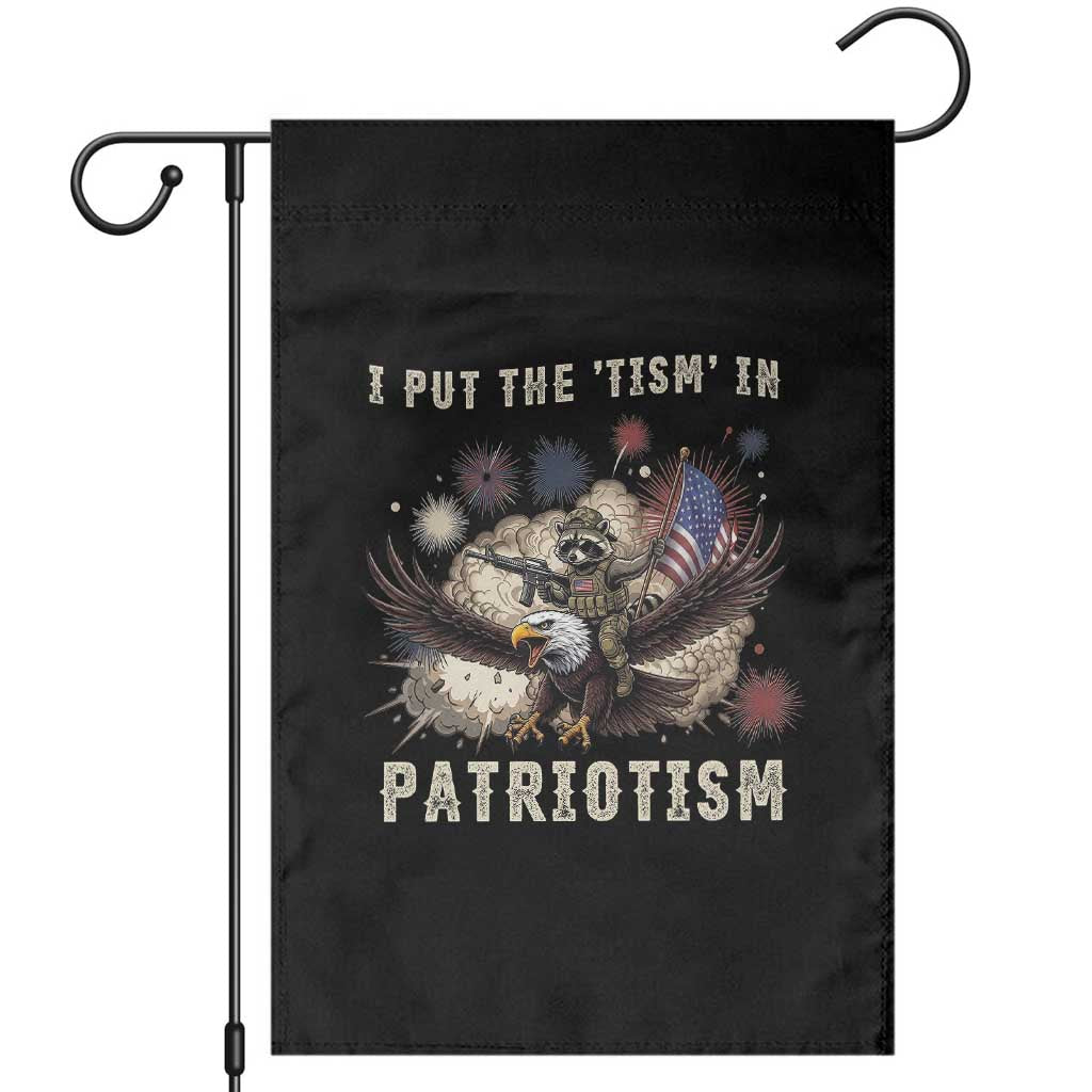 I Put The Tism in Patriotism Garden Flag Retro Eagle Raccoon USA Flag TS14 Black Print Your Wear