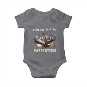 I Put The Tism in Patriotism Baby Onesie Retro Eagle Raccoon USA Flag