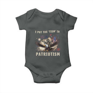 I Put The Tism in Patriotism Baby Onesie Retro Eagle Raccoon USA Flag