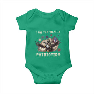 I Put The Tism in Patriotism Baby Onesie Retro Eagle Raccoon USA Flag