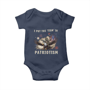 I Put The Tism in Patriotism Baby Onesie Retro Eagle Raccoon USA Flag